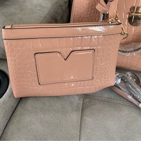 Peach Structured Satchel with Gold Accents - Picture 10 of 15